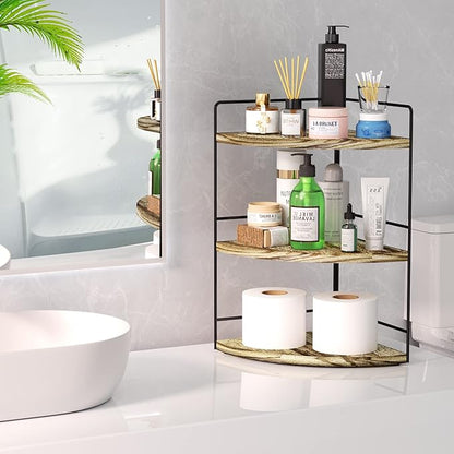 ZGO 3-Tier Bathroom Organizer - Countertop & Corner Organizer, Makeup & Skincare Storage, Kitchen Counter Shelf - Wood