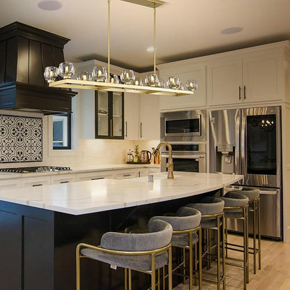 59 Inch Brass Rectangle Wagon Wheel Chandeliers, Gold Chandelier for Dining Room Over Table, Modern Crystal Long Chandelier, Farmhouse Large Linear Chandeliers for Kitchen Island