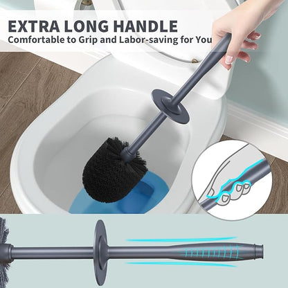 UPTRONIC Toilet Brush, Toilet Bowl Brush with Extra Long Handle Durable Bristles Toilet Scrubber and Covered Holder for Toilet Brush Set for Bathroom Cleaning (Gray, 1 Set)