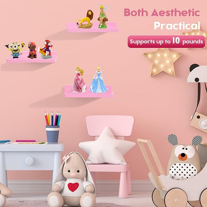 Small Floating Shelf,5 x 8.5 Inch,Set of 3 Small Wall Shelf for Bedroom Living Room Bathroom Kitchen Office (Pink)