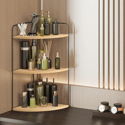 Bathroom Counter Organizer,Countertop Organizer,Vanity Organizers,Bathroom Storage,Bathroom Sink Organizers,Counter Shelf,Corner Counter,Corner Shelves(Black-Burlywood)