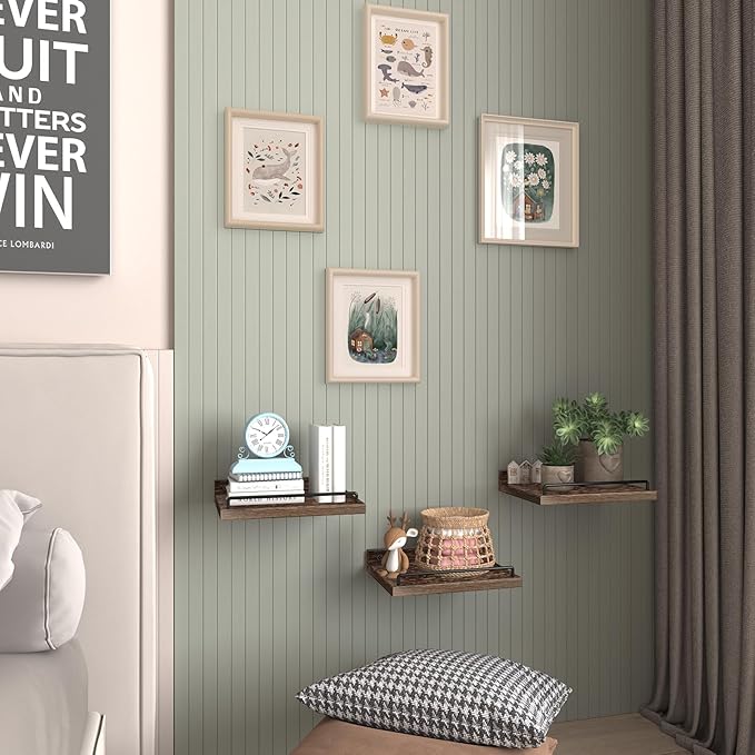 Small Floating Shelf, 6 X 9 Inches Farmhouse Wall Shelves for Living Room, Bedroom, Picture Frames, Plants, Kitchen, Set of 3 (Brown)