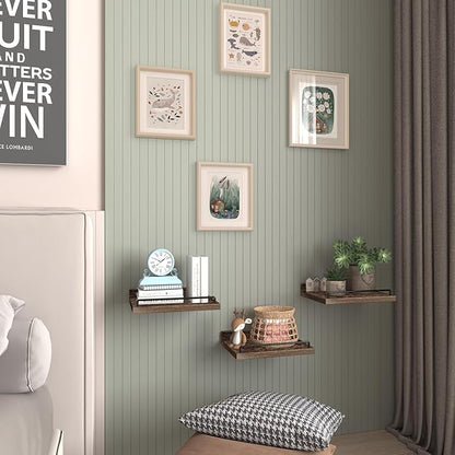 Small Floating Shelf, 6 X 9 Inches Farmhouse Wall Shelves for Living Room, Bedroom, Picture Frames, Plants, Kitchen, Set of 3 (Brown)