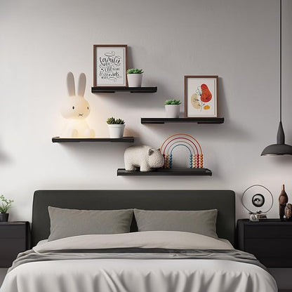 BAYKA Wall Shelves for Bedroom Decor, Floating Wall Shelves for Living Room Kitchen Storage, Mounted Rustic Wood Floating Shelves for Kids Books, Corner Shelves for Bathroom, Office(Set of 3)