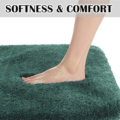 Suchtale Non Slip Bath Mat (16 x 24, Hunter Green) - Soft Microfiber Shaggy Mat, Water Absorbent, Machine Washable, Thick Plush for Shower