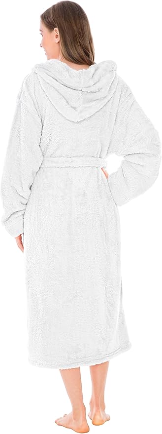 PAVILIA Women Hooded Plush Soft Robe | Fluffy Warm Fleece Sherpa Shaggy Bathrobe