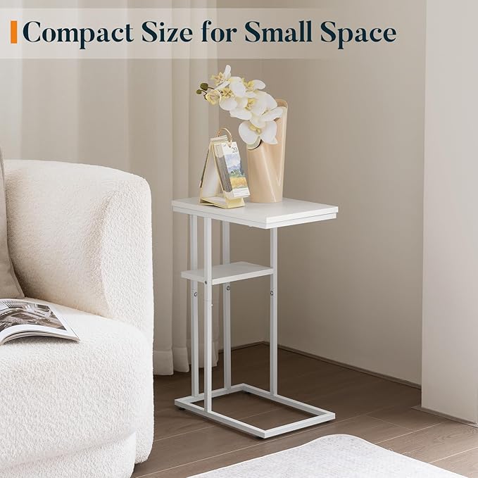 Yoobure C Shaped End Table, Side Table for Couch and Bed, Small Side Tables for Small Spaces, Living Room, Bedroom, Rustic Snack Tables