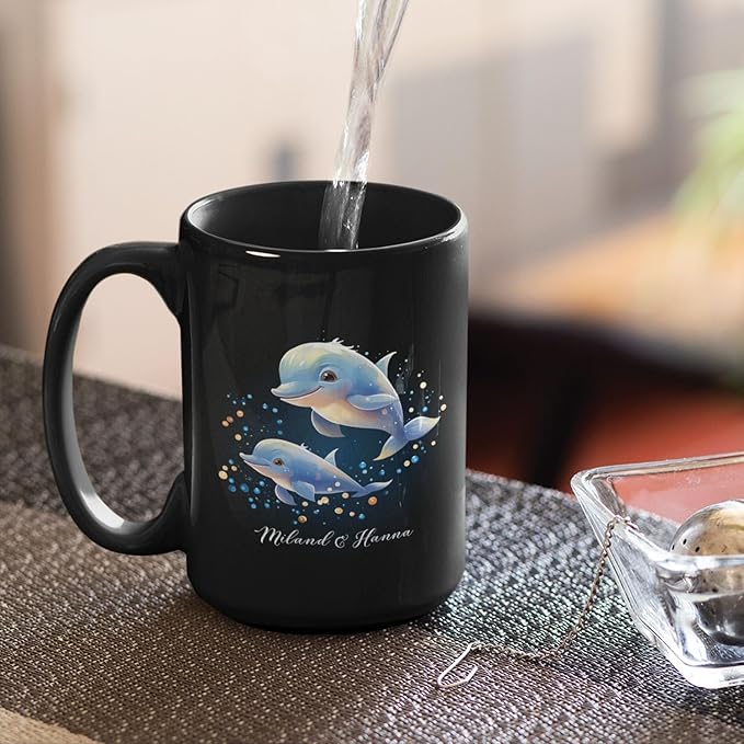 Custom Name Xmas Animal Cup, Cute Dolphins Swimming Design Mug 11oz 15oz, Customized Christmas Dolphins Black Cup, Personalized Animal Lover Coffee Mug, Gift For Newlyweds, Close Friend