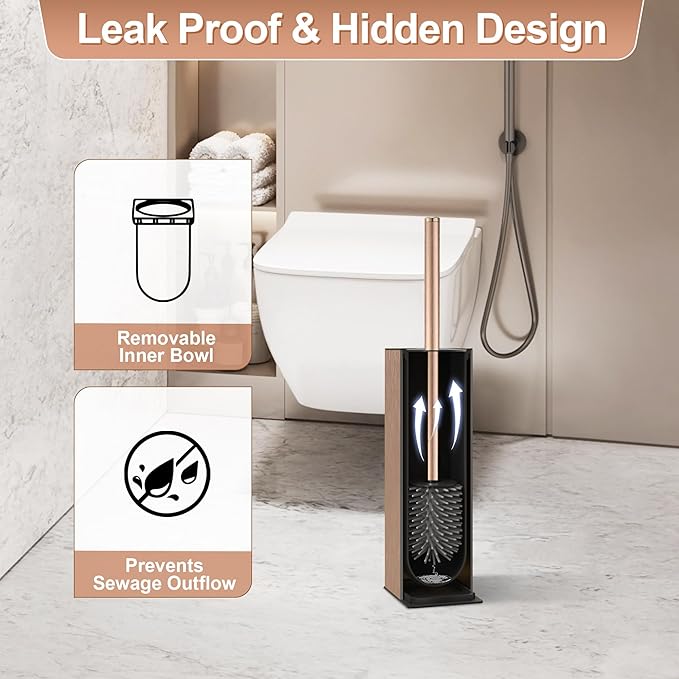 BVL Toilet Brush and Holder Set Rose Gold Freestanding for Bathroom