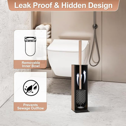 BVL Toilet Brush and Holder Set Rose Gold Freestanding for Bathroom