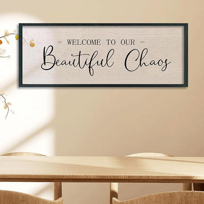 comurdyo Welcome To Our Beautiful Chaos Wall Decor Art 32"X12" for Home Entryway Sign Large Wood Framed Wall Hanging (Black)