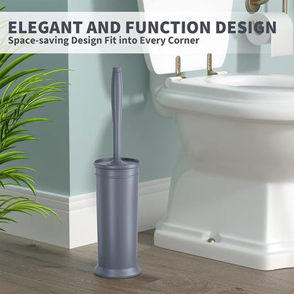 UPTRONIC Toilet Brush, Toilet Bowl Brush with Extra Long Handle Durable Bristles Toilet Scrubber and Covered Holder for Toilet Brush Set for Bathroom Cleaning (Gray, 1 Set)