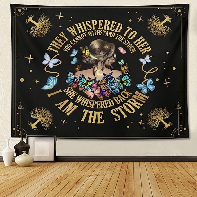 Inspirational Quote Tapestry Positive Motivational Uplifting Encouragement Gifts for Women Teens Girls,Inspirational Gift Wall Decor for Bedroom,They Whispered to Her You Cannot Withstand The Storm