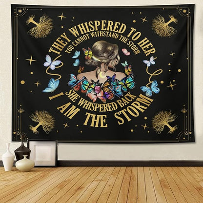 Inspirational Quote Tapestry Positive Motivational Uplifting Encouragement Gifts for Women Teens Girls,Inspirational Gift Wall Decor for Bedroom,They Whispered to Her You Cannot Withstand The Storm