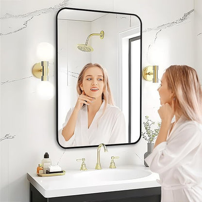 Fabuday Black Bathroom Mirror for Over Sink Wall - 24x36 Rectangle Mirror with Matte Metal Frame, Big Rounded Rectangular Vanity Mirrors for Bedroom, Living Room, Entryway, Horizontally/Vertically