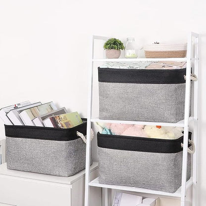 TheWarmHome Organization and Storage Basket for Shelves - 20x16x14 inch Jumbo 3 Pack Collapsible Storage Bins for Organizing, Fabric Storage Cubes for Organizer Gift Toy Closet (Black & Grey)