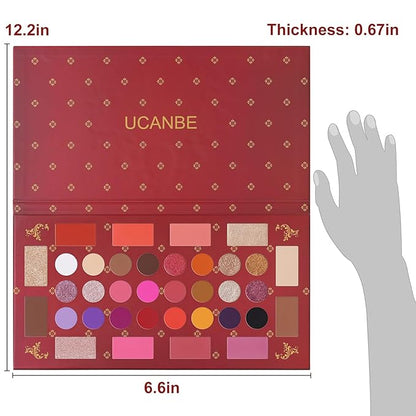 UCANBE Eyeshadow Makeup Palette, 36 Color Matte Shimmer Glitter Eye Shadow Highlighter Contour Blush Powder, High Pigmented Long Lasting Waterproof Pallet for Weddings, Celebrations & Daily Use