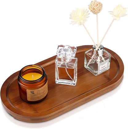 Bamboo Vanity Tray 11.4x6.3 inches, Decorative Vanity Tray for Bathroom Countertop Toilet Tank Farmhouse, Brown