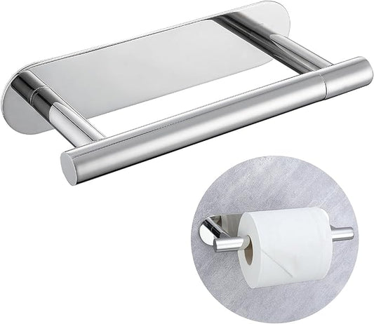 Self Adhesive Chrome Toilet Paper Holder, SUS304 Stainless Steel Toilet Roll Holder, Double Base Paper Towel Holder Wall Mount No Drilling for Bathroom, Kitchen, Washroom