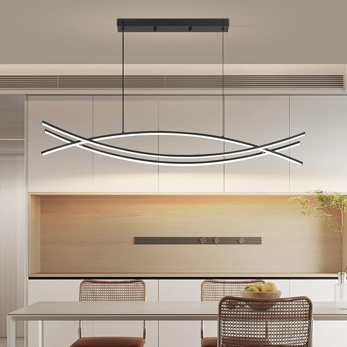 Pendant Light, Linear Pendant Light LED Dimmable Hanging Light Fixture, LED Modern Curved Chandelier, Chandeliers for Dining Room