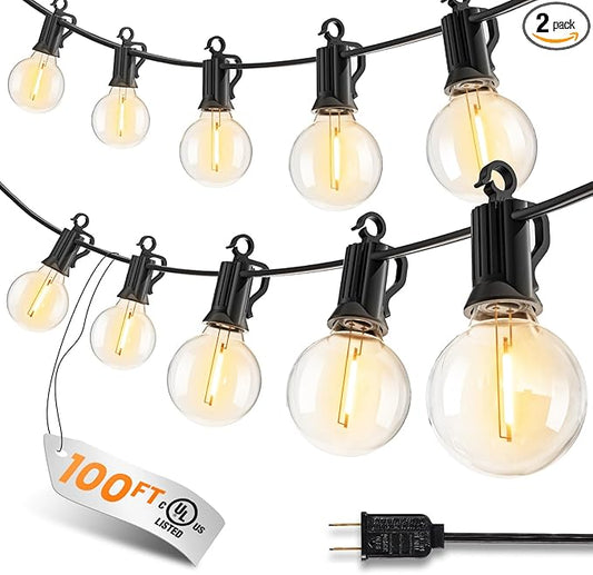 Outdoor-String-Lights-Paio-Lights, 100FT (50FT*2) 50+2 Shatterproof Bulbs Outdoor Patio Lights, IP65 Waterproof Connectable Hanging Outside Light for Backyard, Porch, Deck, Balcony, 2200K