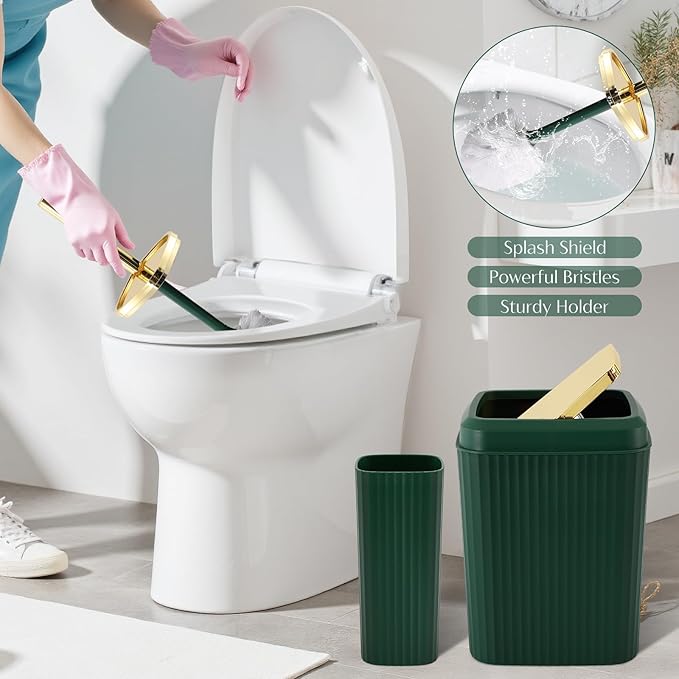 17PCS Bathroom Accessory Set Bathroom Set Hunter Green Bathroom Accessories,Toilet Brush, Trash Can, Qtip Holder Dispenser& 3PCS Soap Dispenser