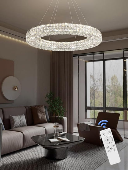 Dia 40" Modern Crystal Chandelier Light Fixtures Silver Luxury Chandeliers for Dining Room Round Hanging Pendant Lighting for Living Room Kitchen Entryway Bedroom