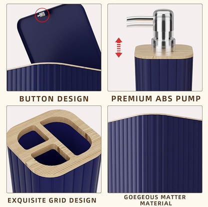 Bathroom Accessories Set - Elegant Blue Bathroom Set, 10PC Bathroom Accessory Set, Toilet Brush, Trash Can, Qtip Holder Dispenser & Soap Dispenser