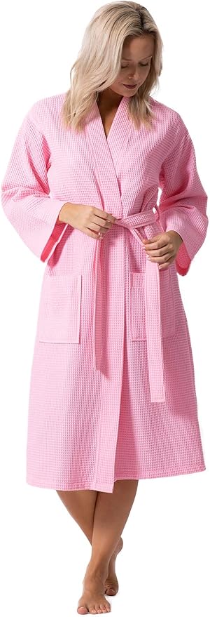 Turkish Linen Waffle Knit Lightweight Kimono Spa & Bath Robes for Women - Quick Dry - Soft