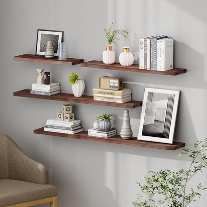 SAUMONIERES Floating Shelves 8 Inch Deep Solid Wood Wide Wall Shelf Set of 1 Wall Mounted for Bedroom Bathroom Living Room Kitchen, 55 Inch Walnut