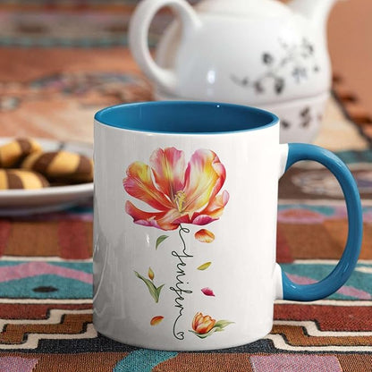 Personalized Flower Blossom Decorative Mug, Custom Name On Flower Coffee Cup, Novelty Floral Accent Mug 11oz 15oz, Customized Flower Lover Ceramic Cup, Gift For Friend Coworker