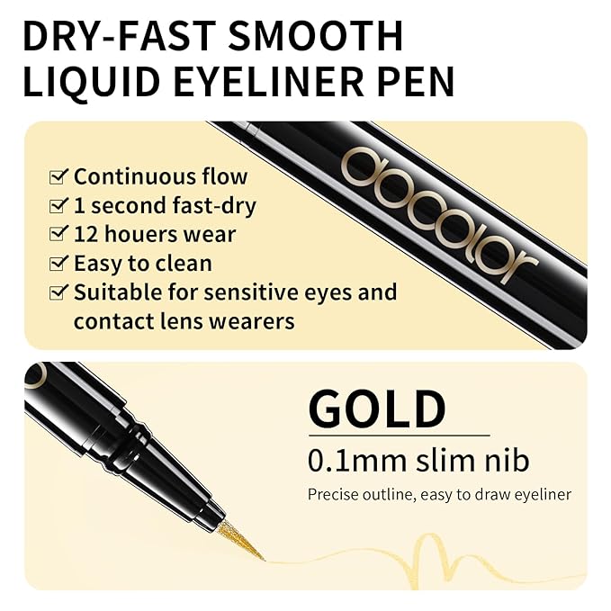 docolor Waterproof Eyeliner Pen Super Slim Liquid Eyeliner Eye Liner Gel (Gold)