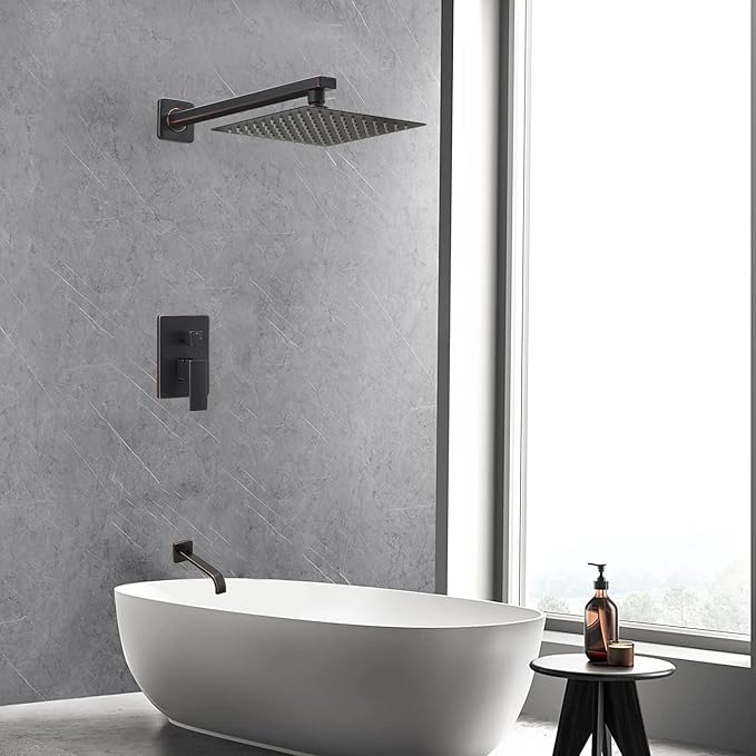 ‎Oil Rubbed Bronze Shower Faucet Set with Tub Spout Bathroom Luxury Rain Mixer Shower Head System Wall Mounted Shower Faucet Complete, Single Handle Tub and Shower Trim Kit with Rough-in Valve