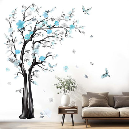 Large Watercolor Tree Wall Decals - Flower Tree Branch Wall Stickers - Bedroom Living Room Sofa TV Background Home Wall Decor