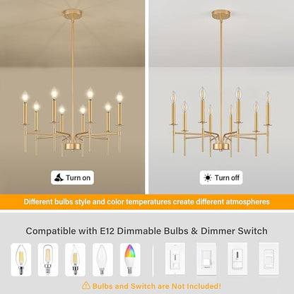 8 Light Gold Chandelier Light Fixture, Modern Farmhouse Chandeliers for Dining Room Light Fixture, Metal Candle Pendant Chandelier for Foyer Entryway Stairs Living Room Bedroom Kitchen