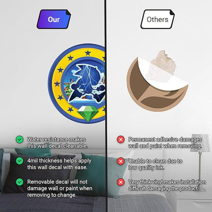 Speed Hero Wall Decal – Removable Vinyl Wall Art with Chaos Emerald Design – Gaming Room, Bedroom & Playroom Decor (Electric Hero)