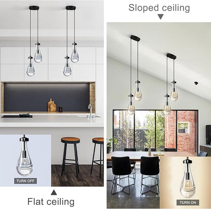Black Raindrop Pendant Lights Kitchen Island, Bronze 2-Light Cluster Pendant Light for Dining Room, Dimmable Hanging Pendant Lighting Bedroom Light Fixture Ceiling Chandelier for Foyer