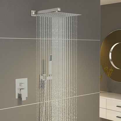 Sarlai Shower Faucet Set Bathroom Square Rainfall Shower Head and Handle Combo Wall Mounted Shower Faucet with Valve 10 Inch Shower Head Trim Systems Brushed Nickel