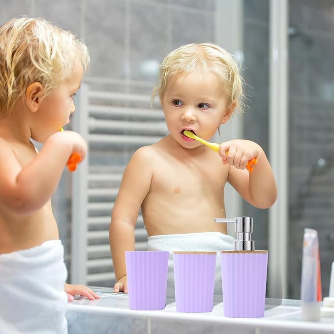 Purple Bathroom Accessory Set, Light Purple Bathroom Set with Trash Can, Tray, Toothbrush Holder,Toothbrush Cup,Soap Dispenser,Soap Dish,Toilet Brush and Qtip Holders
