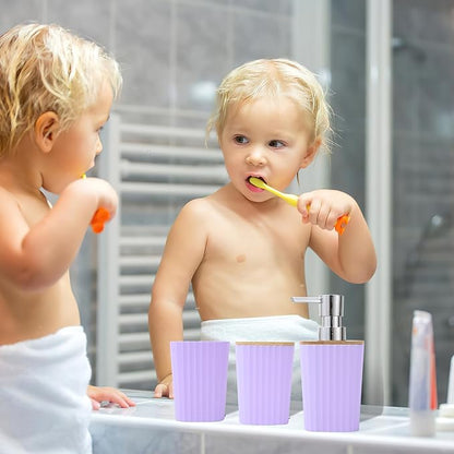 Purple Bathroom Accessory Set, Light Purple Bathroom Set with Trash Can, Tray, Toothbrush Holder,Toothbrush Cup,Soap Dispenser,Soap Dish,Toilet Brush and Qtip Holders