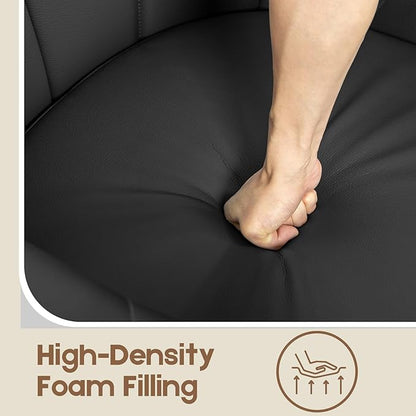 360° Swivel Accent Chair, Modern Leather Barrel Club Chair with PU Leather Upholstery and Sturdy Wood Base, Comfortable Armchair for Living Room, Bedroom, Reading Nook, Black