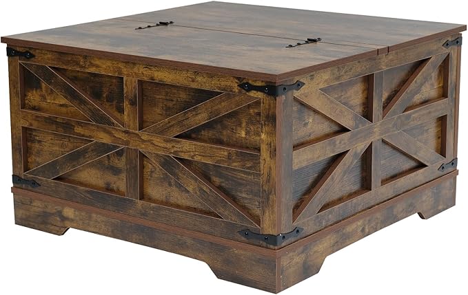 Coffee Table with Storage, Rustic Brown Square Coffee Tables for Living Room, Lift top Coffee Table with Large Hidden Compartment, Smart Cocktail Tables with Flip Top Lids for Home Office