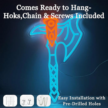 Axe Neon Sign for Wall Decor – USB Powered LED Axe Light with Dimmer, Viking Wall Art Accent for Man Cave, Gaming Room Decor, Gift for Men