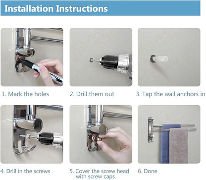 Wall Mounted Towel Rack JSVER 2 Arms Extended Swivel Towel Holder, SUS304 Stainless Steel Towel Racks for Bathroom, Kitchen