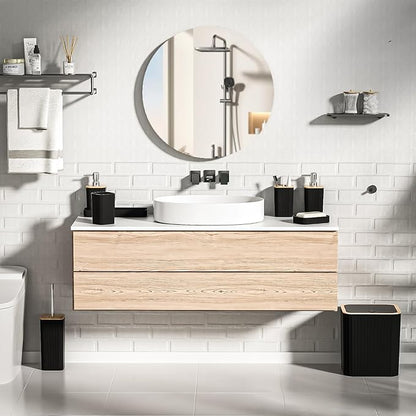 Bathroom Accessories Set - Elegant Black Bathroom Set, 10PC Bathroom Accessory Set, Toilet Brush, Trash Can, Qtip Holder Dispenser & Soap Dispenser