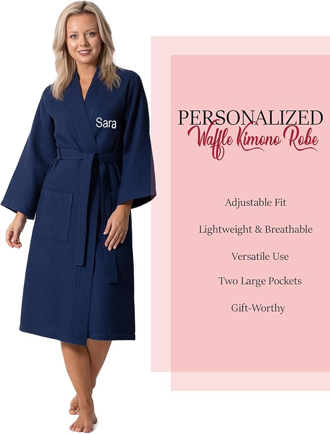 Turkish Linen Waffle Knit Lightweight Kimono Spa & Bath Robes for Women - Quick Dry - Soft