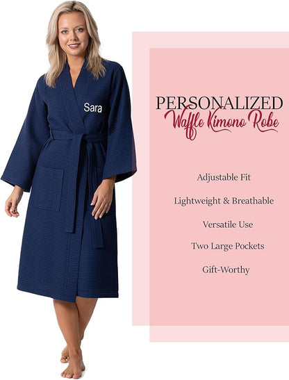 Turkish Linen Waffle Knit Lightweight Kimono Spa & Bath Robes for Women - Quick Dry - Soft