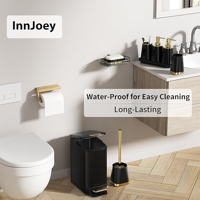 Bathroom Accessories Set - 23 PC Bathroom Sets with Shower Curtain and Rugs, Black Bathroom Set, Luxurious Stainless Steel Bathroom Trash Can, Toilet Brush & Soap Dish