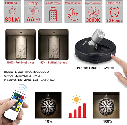 Wireless Spotlight Battery Operated, LED Picture Lights, Stick on Uplighting for Indoor Plant Tree Painting Artwork Portrait Photo Art, Dimmable Accent Puck Light with Remote, 2 Pack