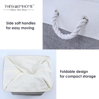 TheWarmHome Small Storage Baskets for Organizing,Storage Baskets for Shelves,Small Fabric Storage Bins W/Handles For Closet Nursery Toy Decorative Foldable (White&Grey, 11.8L*7.9W*5.2H-6 Pack)